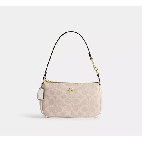 фото Сумка багет coach, фактура зернистая, бежевый
