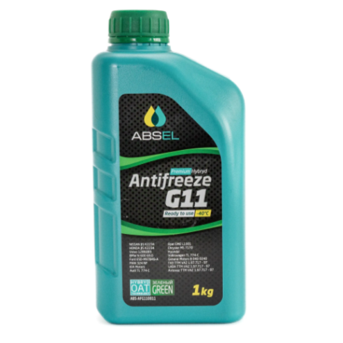 Охлаждающая жидкость ABSEL Антифриз гибридный G11 Зеленый -40C 1 кг ANTIFREEZE GREEN ABSAFG110011 ASTM D3306 SAE J 1034 TTM VAZ 1.97.717 - 97 Audi TL 774-C BMW N600 69.0 MS 7170 Ford ESD-M97B49-A