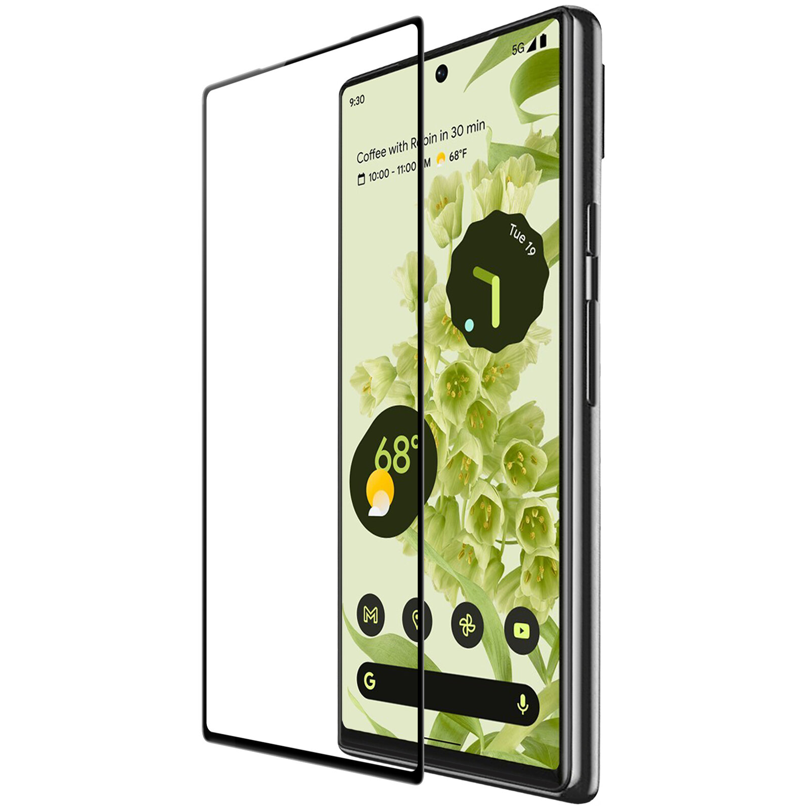 Закаленное стекло 6D для смартфона Google Pixel 6 с черной рамкой, G-Rhino — фото 1