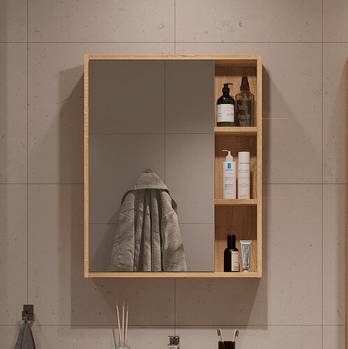 Изображение товара Зеркальный шкаф подвесной SanStar Lavanti 60 для ванной комнаты Дуб вотан