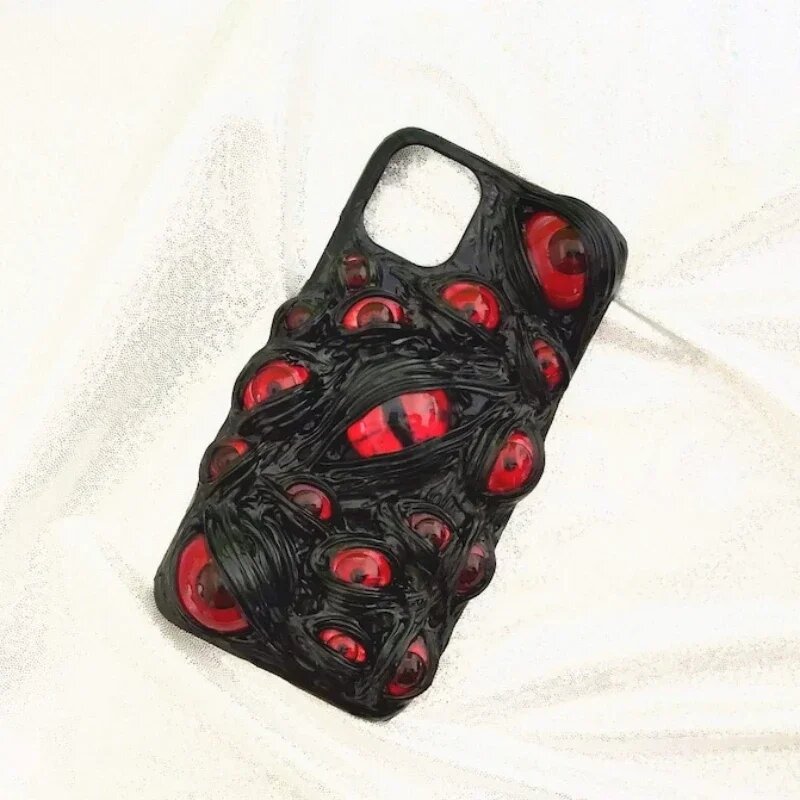 3D Готический чехол для IPhone, черный декоративный дизайнерский чехол ручной работы для всех моделей IPhone 15, страшный чехол для телефона, Black red, iPhone 14 ProMax
