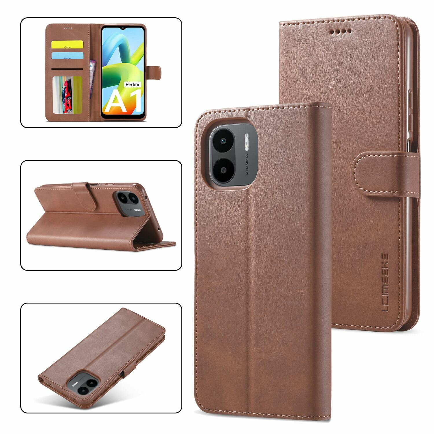 Картинки LCIMEEKE Кожаный книжка чехол для Xiaomi Redmi A1/A2 /Сяоми Ксиаоми Редми А1 / A2 с визитницей из экокожи