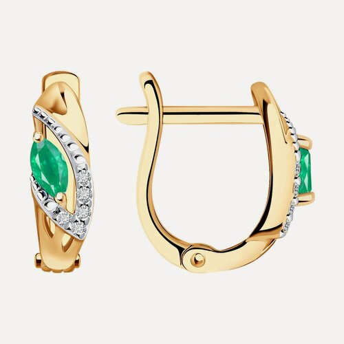 Изображение товара Серьги, красное золото, 585 проба, изумруд, бриллиант