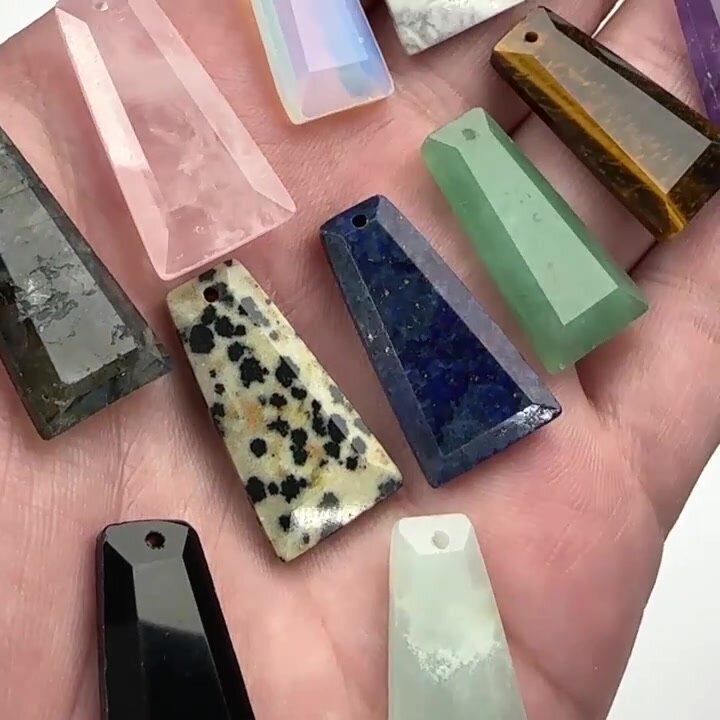 Трапециевидные подвески из натурального камня Лабрадорит Тигровый глаз Аметисты Лазурит Драгоценные камни Бусины Подвеска для поиска Изготовления ожерелья Серьги, 5pcs, Изумрудный — фото 1