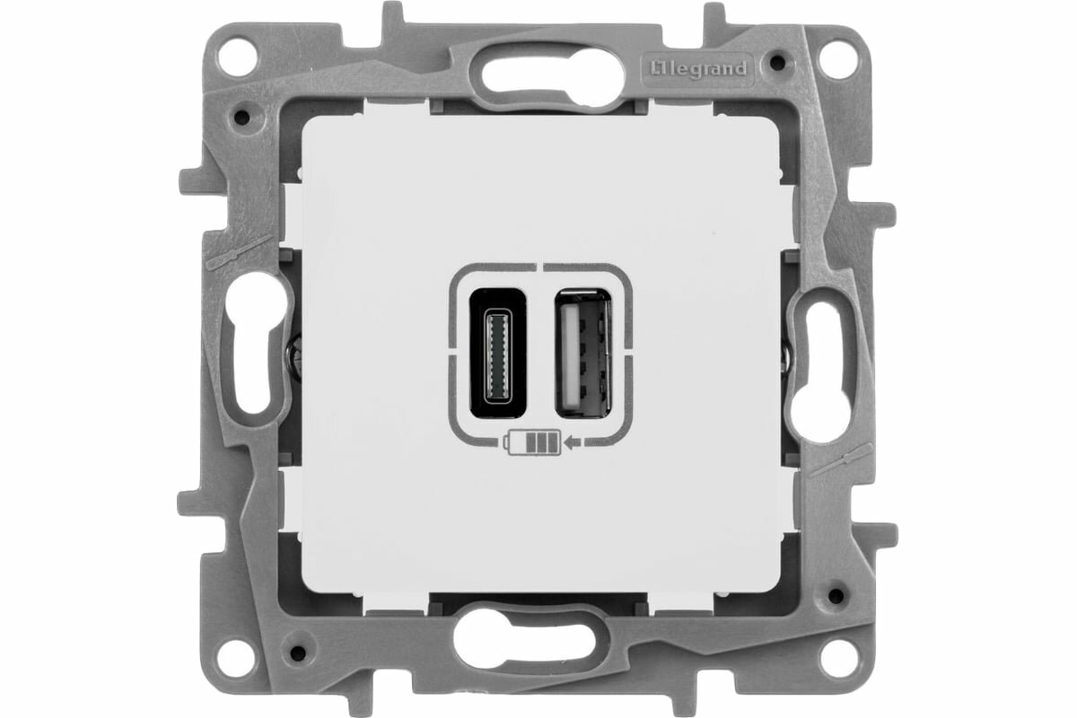 Legrand Etika, белый, зарядное устройство с USB разъемами A-C, 672236, 1 шт.