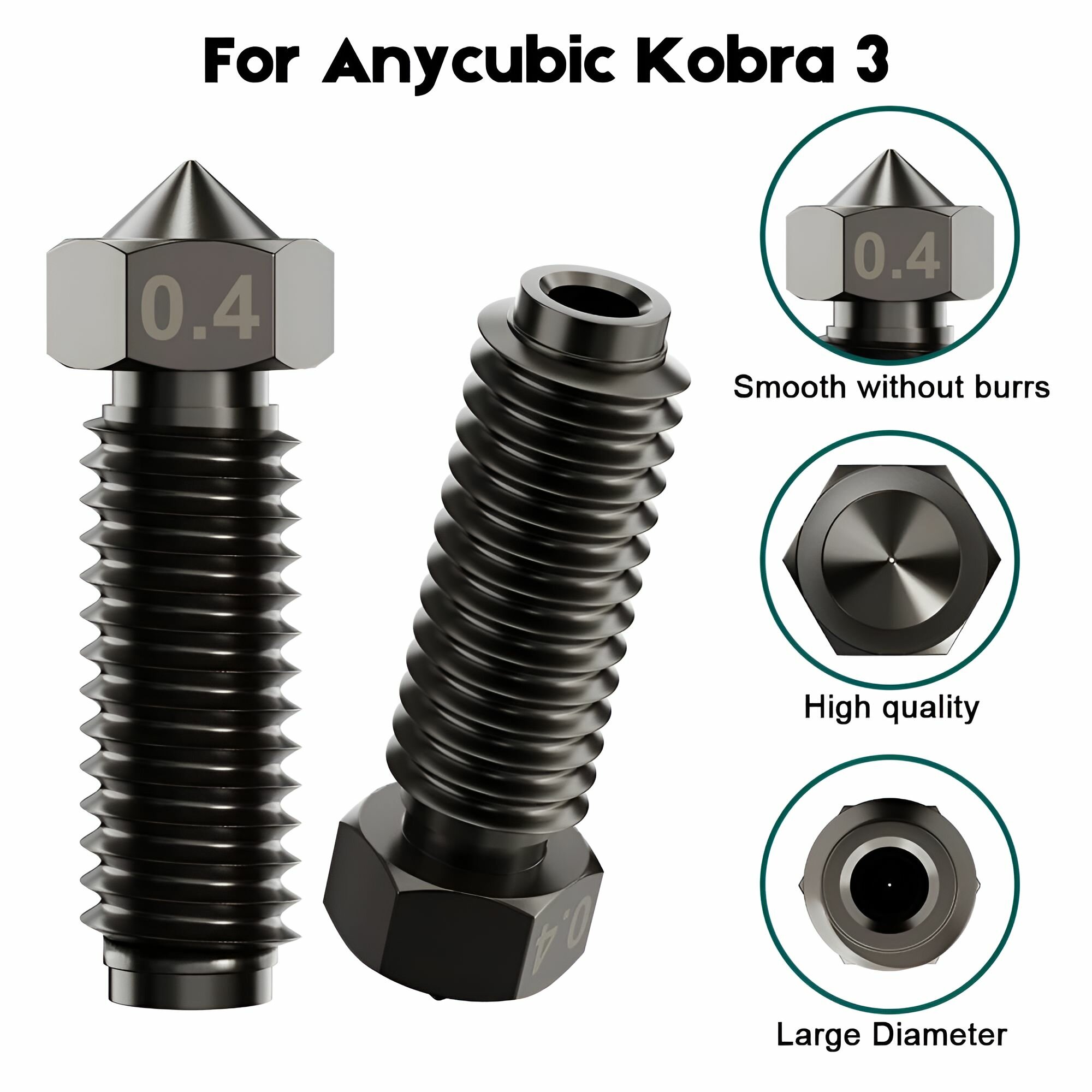 Закаленное сопло 0,4 мм для Anycubic Kobra 3 и Anycubic Kobra S1. Сопло из закаленной стали 0.4 мм для 3D принтера Anycubic Kobra 3 и Anycubic Kobra S1 — фото 1