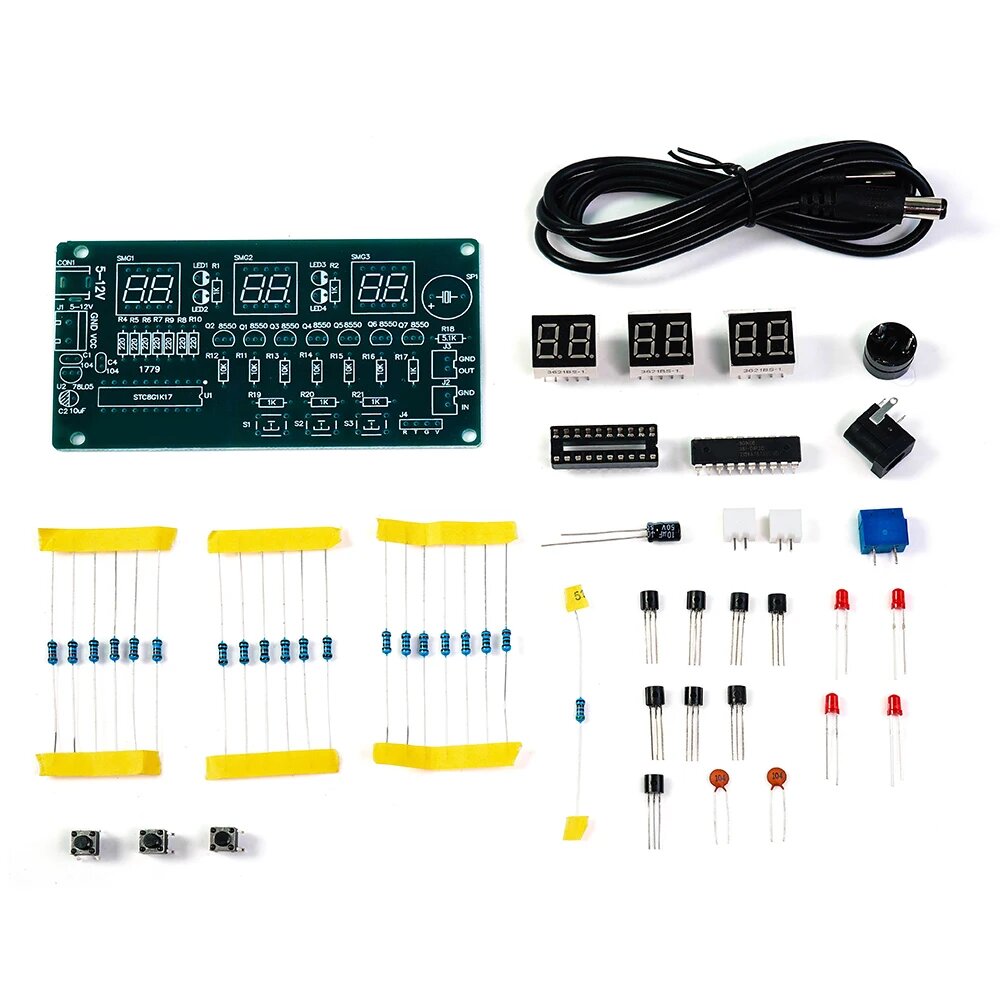 DIY Kit цифровые часы 6 бит 51 микроконтроллер электронный будильник комплект с зуммером комплект для ношения для Arduino, DIY Kits