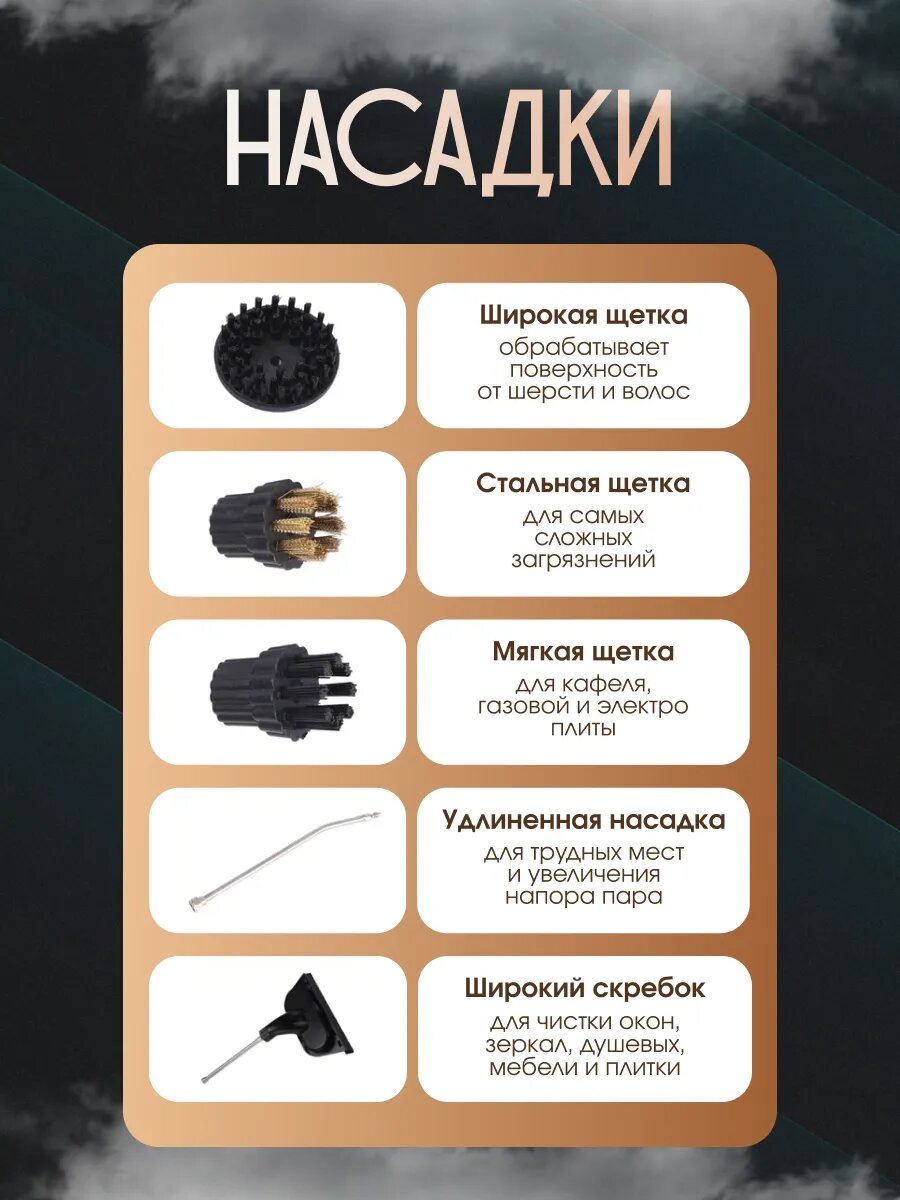 Мощный пароочиститель с антимикробной обработкой и насадками для дома и текстиля, 5 насадок — фото 1