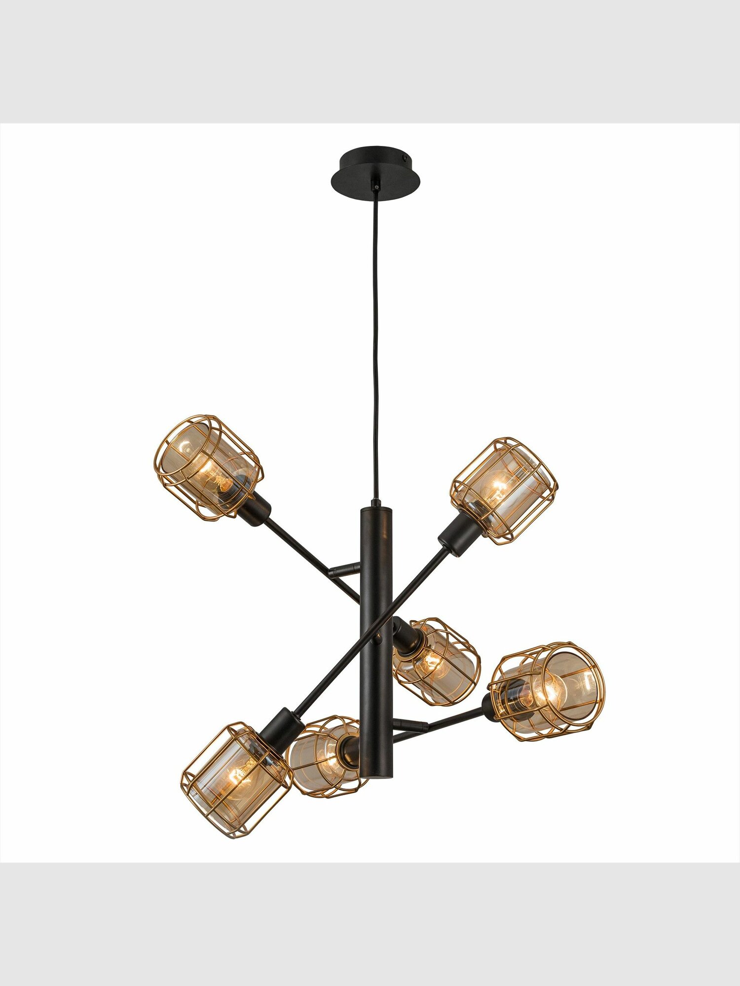 Подвесная люстра Citilux Таверна CL542162 6 плафонов металл и стекло лофт чёрный с бронзой регулируемая высота