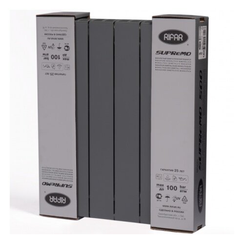 RIFAR Радиатор биметаллический RIFAR SUPReMO 500 х 6 секций титан боковое подключение