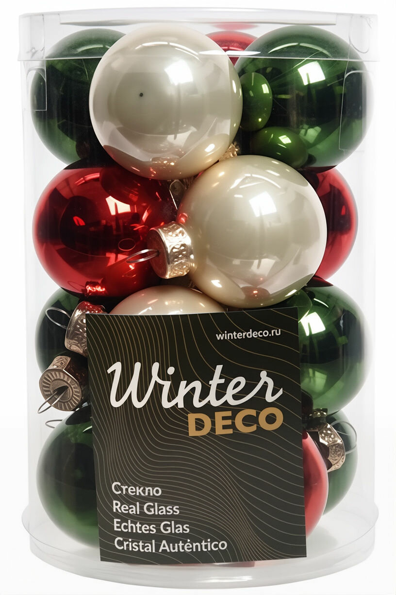 Набор стеклянных шаров Коллекция гранд кафе, глянцевые и эмаль, 35 мм, 16 шт, Winter Deco 2000166