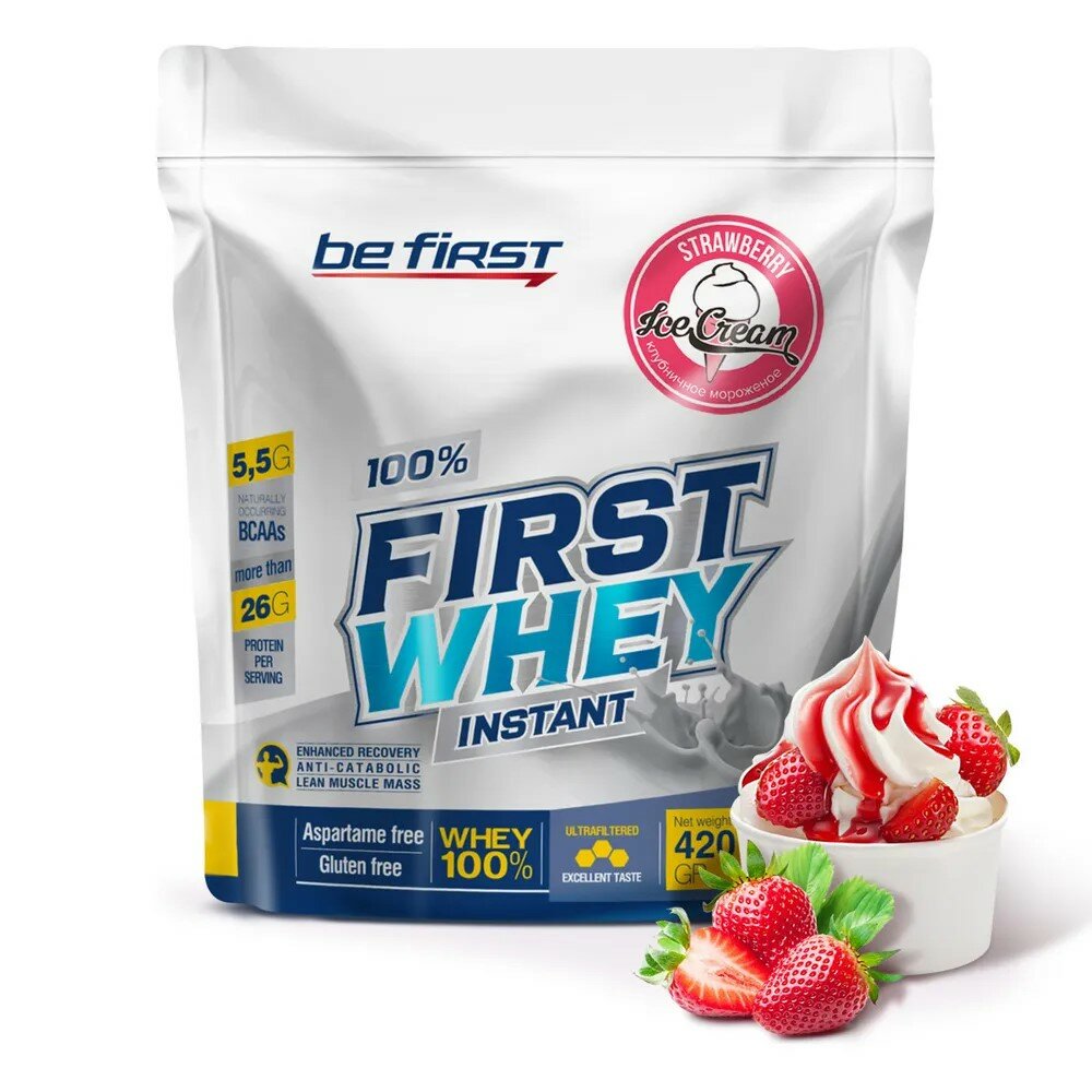 Be First Whey instant 420 гр. (Клубничное мороженое)