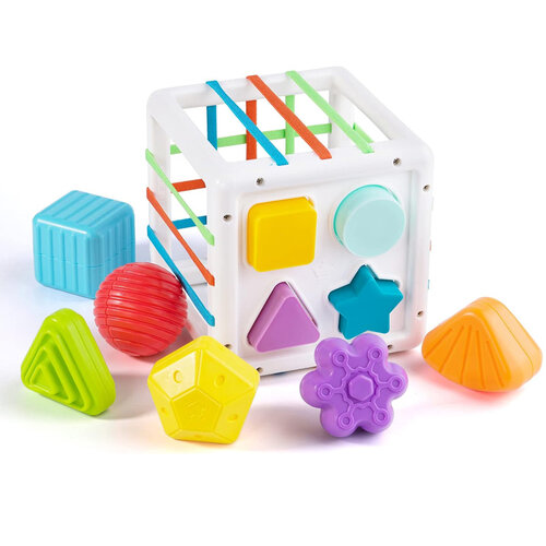 развивающий куб huanger с резинками и 6 фигурами сортер тактильный развивающая игрушка для малышей от 12 месяцев Развивающий куб Huanger с резинками и 10 фигурами/ Сортер тактильный/ Развивающая игрушка для малышей от 18 месяцев
