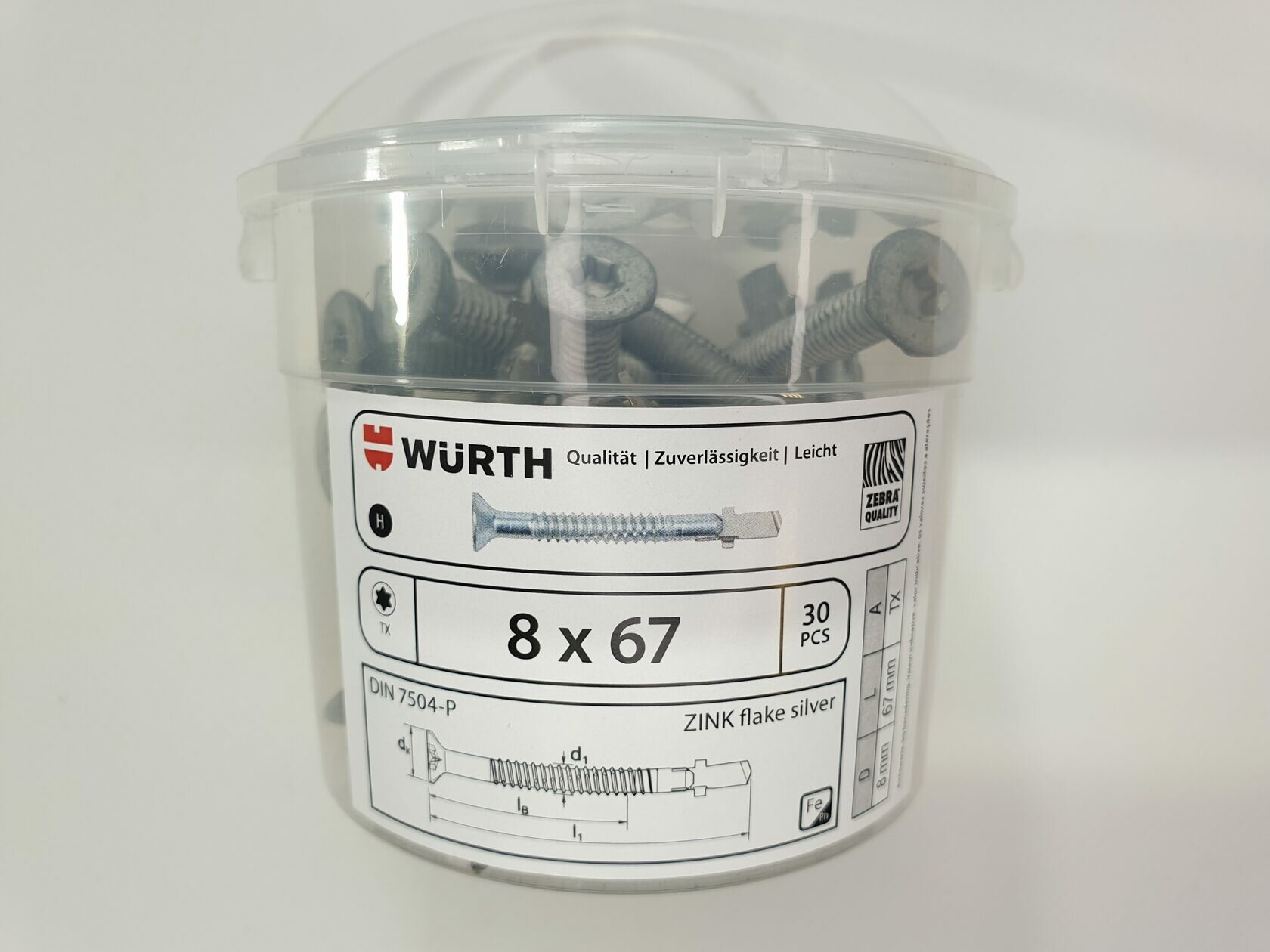 Саморез по металлу DIN 7504-P 8x67 (Zink Flake)(30 pcs) WURTH Германия