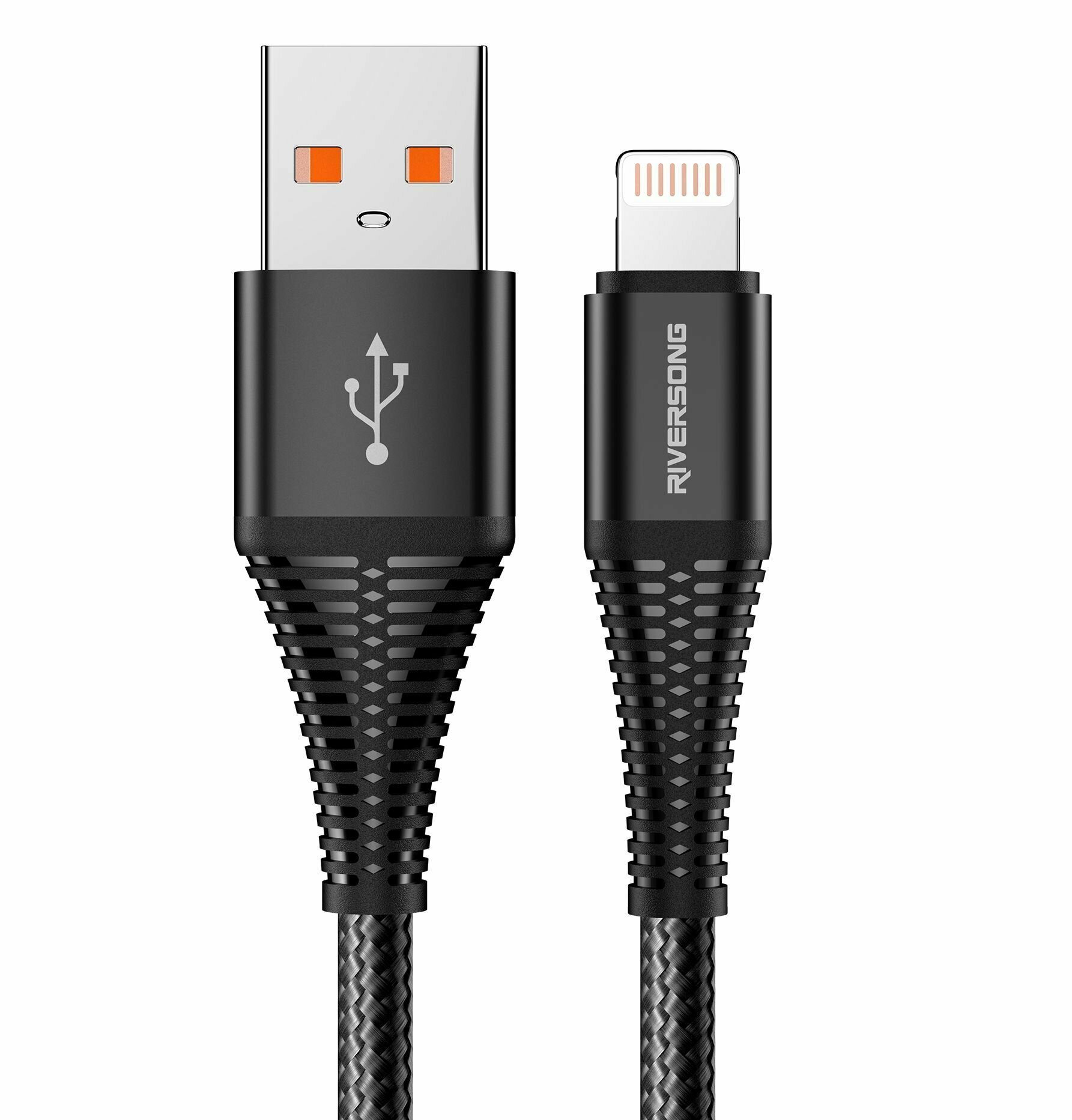 Кабель USB A - Lightning (1 метр) / для зарядки iPhone, iPad, AirPods / Кабель для Айфона / Провод для Айфона / Riversong Alpha S, 2.4А, USB 2.0, цвет черный — фото 1