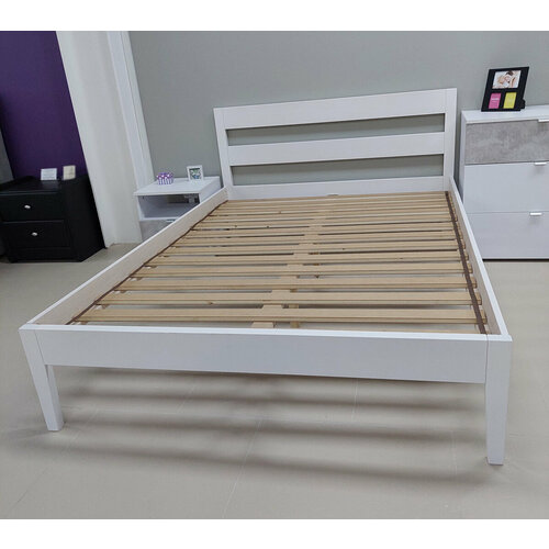 Белая полуторная кровать из дерева Спальное место 120х200 см внешние габариты 125х208 см 15449₽