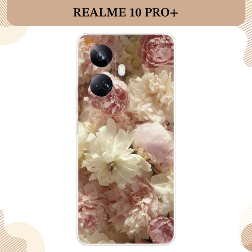 Силиконовый чехол Пионы светлые на Realme 10 Pro+ / Реалми 10 Про+ силиконовый чехол розовые и белые пионы на realme 10 pro реалми 10 про