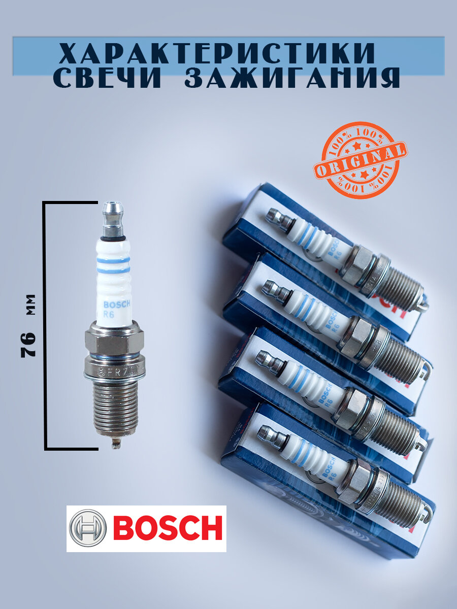 Комплект свечей зажигания Bosch 0242235666 FR7DC+ 4 штуки — фото 7