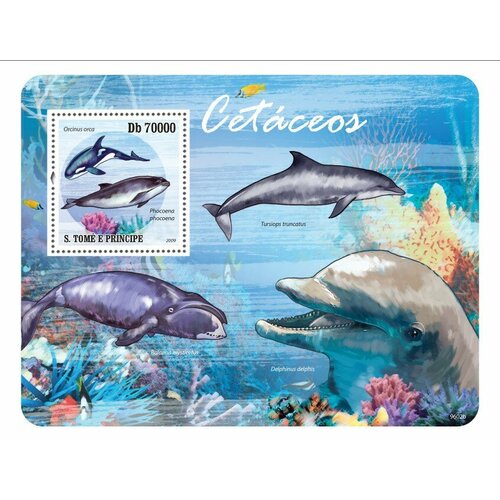 Почтовые марки Сан-Томе и Принсипи 2009г. Морская жизнь - дельфины Дельфины, Киты, Морская фауна MNH коморы киты морская фауна 2009 почтовые марки лист блок