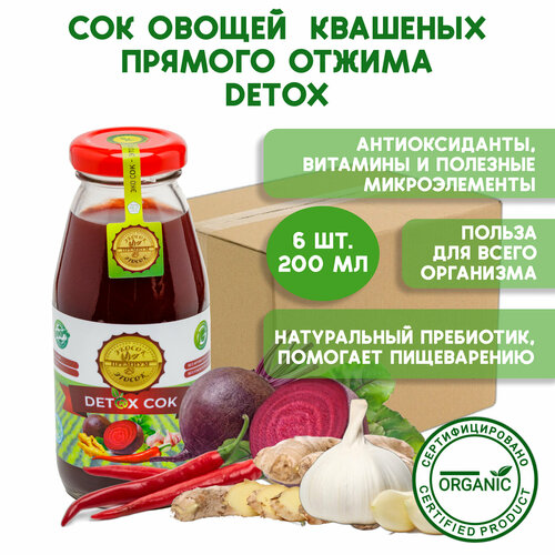Сок Эко сок - Это сок DETOX Антипохмелин, из квашеных овощей. 0,2 л. Упаковка 6 шт.