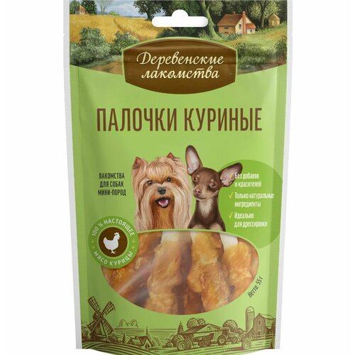 Деревенские лакомства для собак мини-пород Палочки куриные, 55 г, 3 шт