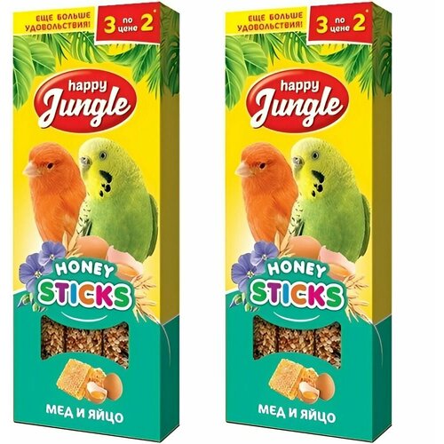 Happy Jungle Лакомство для птиц Палочки Мед и яйцо, 3 шт в уп, 90 г, 2 уп