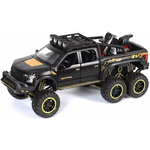 Модель машины Ford F-150 Raptor 6х6 + мотоцикл 1:24 свет, звук, Инерционный механизм 10932 машинка металлическая инерционная ford f 150 6х6 мотоцикл свет звук 1 28 10932