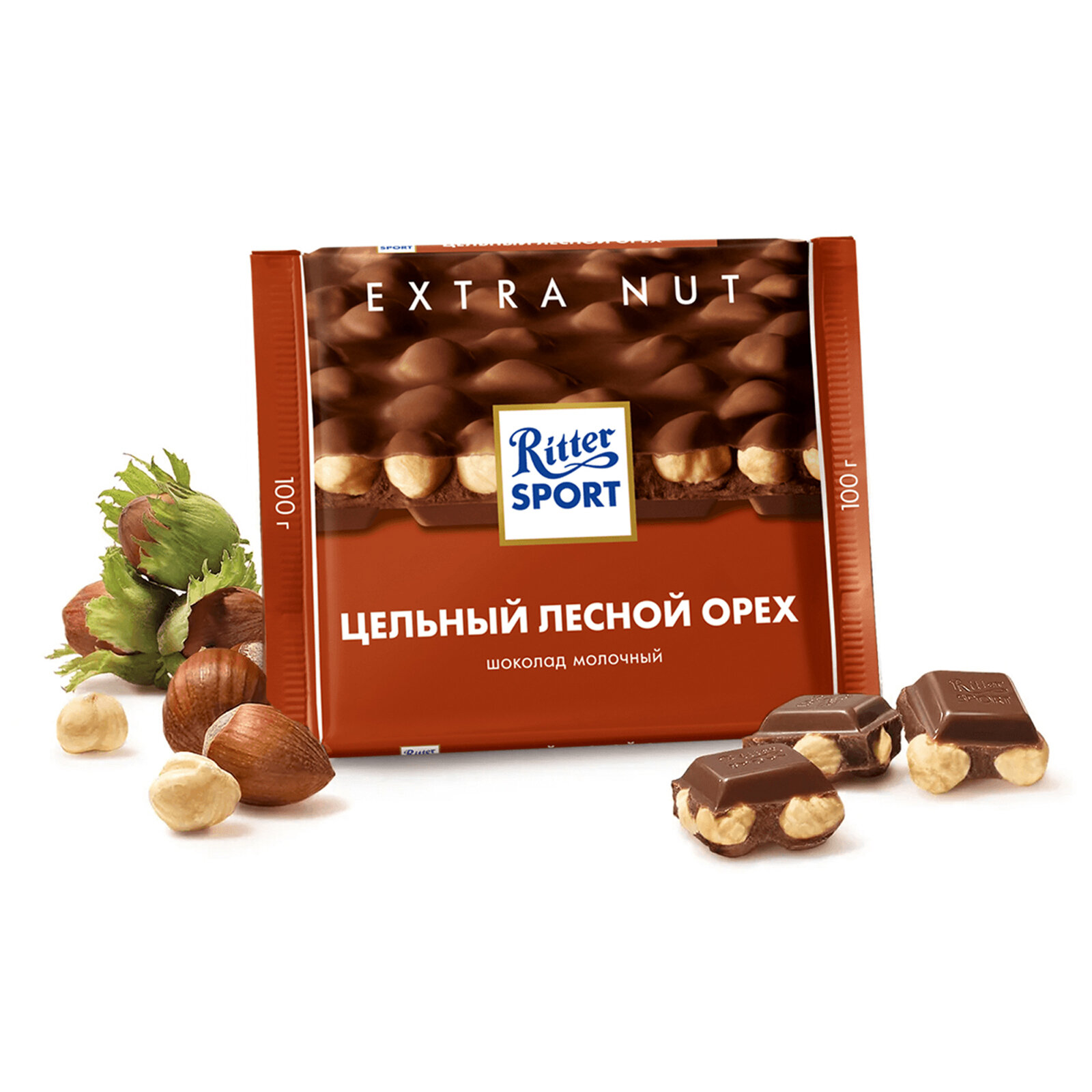 Шоколад молочный Ritter Sport Extra Nut, 2 штуки по 100г.