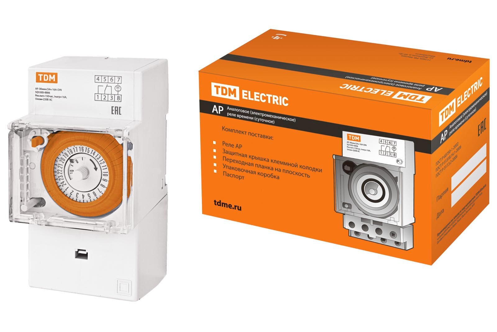 фото TDM Аналоговое суточное реле АР-30мин/24ч-16А-DIN (3 модуля) TDM SQ1503-0006