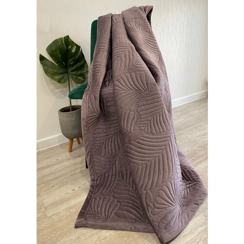 Покрывало двустороннее для кровати премиум/ велюр / 1,5 спальный 160х230 см/ узор / цвет сиреневый/фиолетовый