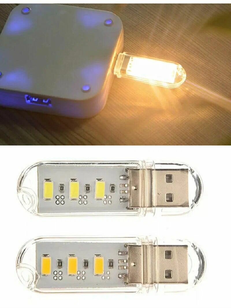 5 шт/лот. Компактный светодиодный USB светильник для ноутбука 3LED (теплый свет)