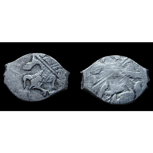 Чешуйка - Два коня (1533-1600) Денга . Инкузный - Монетный брак чешуя 1533 1600 денга инкузный брак ад монетный брак