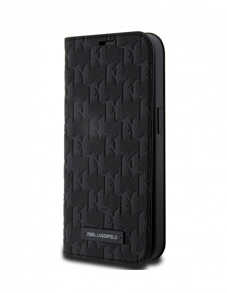 Чехол-книжка Karl Lagerfeld PU Saffiano Monogram Metal logo Booktype для iPhone 15 Pro, цвет Черный (KLBKP15LSAKLHPK)