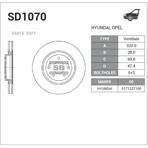 SANGSIN BRAKE SD1070 SD1070_диск тормозной передний! вентилир.\ Hyundai i40 1.6/2.0/1.7CRDi 11>