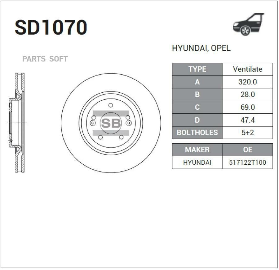 SANGSIN BRAKE SD1070 SD1070_диск тормозной передний! вентилир.\ Hyundai i40 1.6/2.0/1.7CRDi 11>