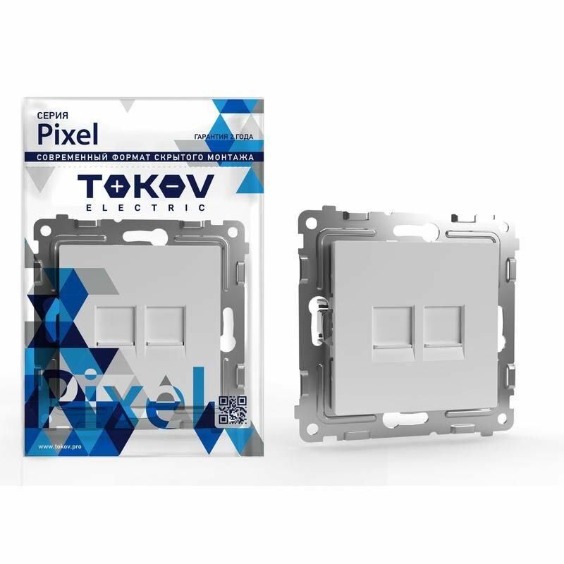 фото Розетка компьютерная 2-м СП Pixel RJ45 кат.5E механизм бел. TOKOV ELECTRIC TKE-PX-RC2-C01