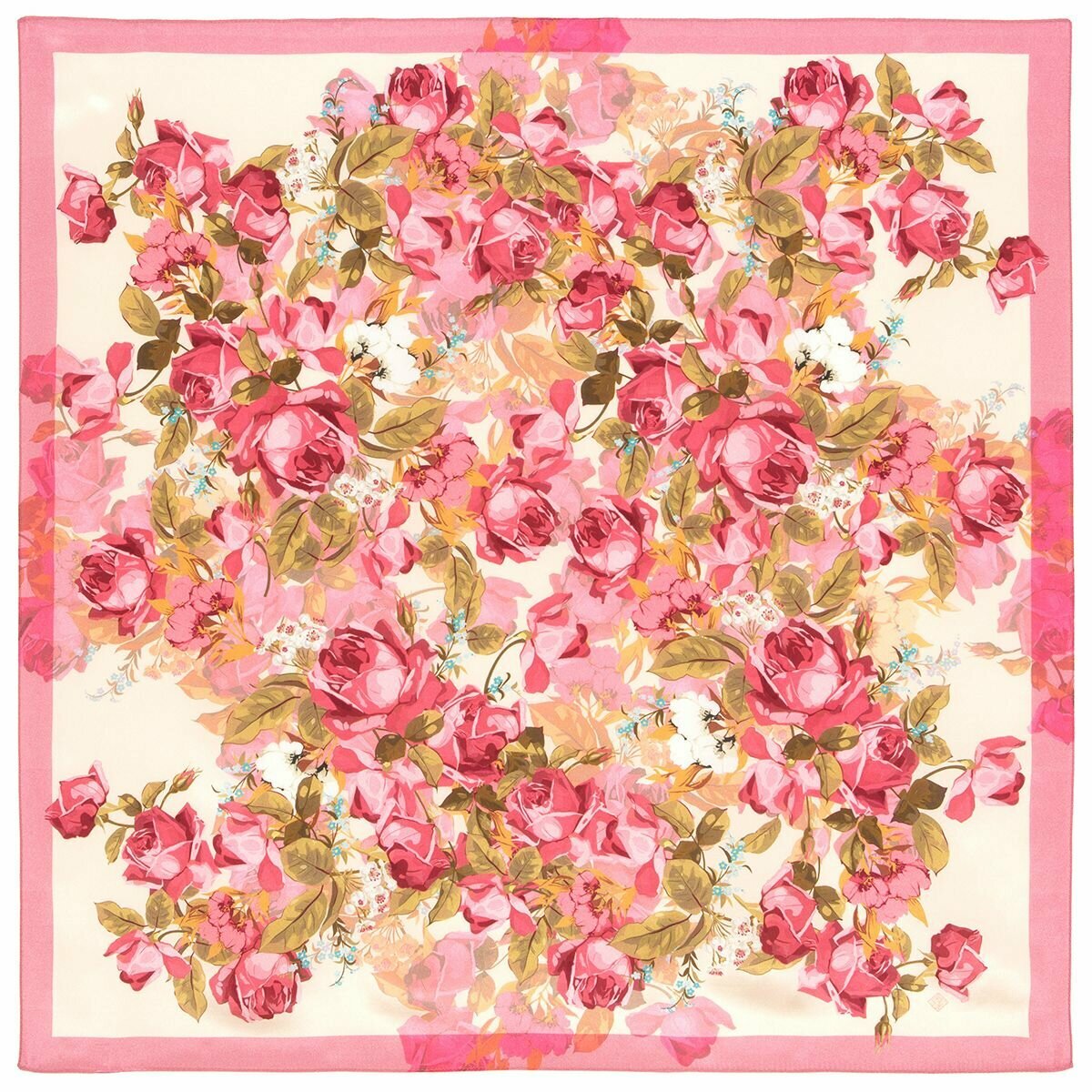 Платок Павловопосадская платочная мануфактура для женщин,89х89 см, розовый/желтый/белый