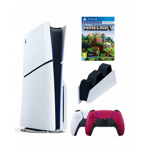 Приставка Sony Playstation 5 slim 1 Tb+2-ой геймпад(красный)+зарядное+Майнкрафт приставка sony playstation 5 slim 1 tb 2 ой геймпад пурпурный зарядное майнкрафт