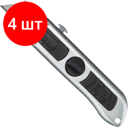 Комплект 4 штук, Нож универсальный Attache Selection 19мм выдвижной, трапец, алюм. корпус