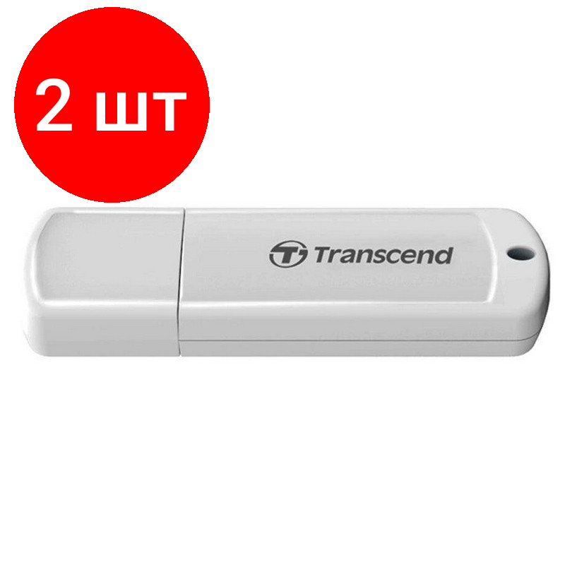 Комплект 2 штук, Флеш-память Transcend JetFlash 370, 64Gb, USB 2.0, бел, TS64GJF370