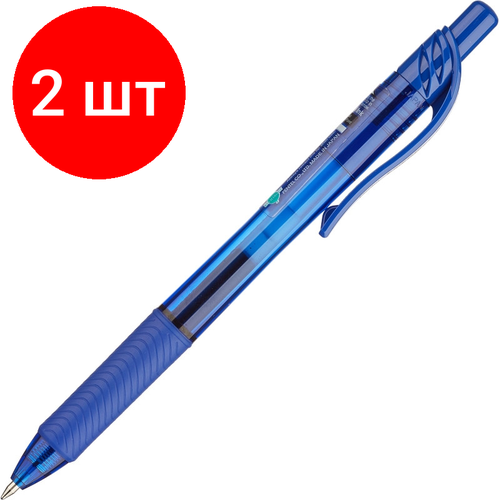 Комплект 2 штук, Ручка гелевая автомат. PENTEL BL107-CX EnerGel Rec 0.7мм син, ЭКО, манж