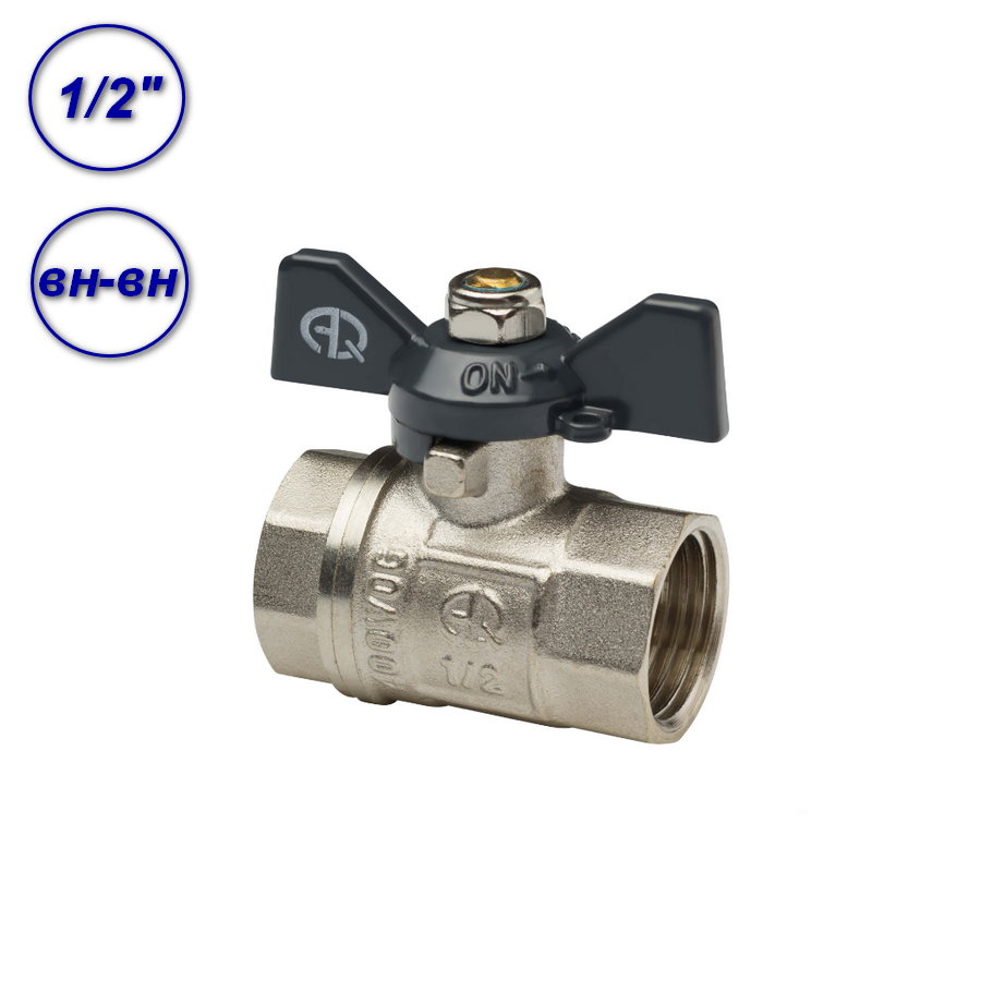 Кран шаровой для воды полнопроходной, вн-вн 1/2" Aqualink, ручка-бабочка 1 шт