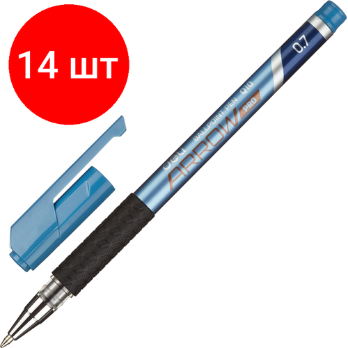 Комплект 14 штук, Ручка шариковая неавтомат. Deli Arrow, д. ш.0.7мм, лин0.35 мм, р/м, син
