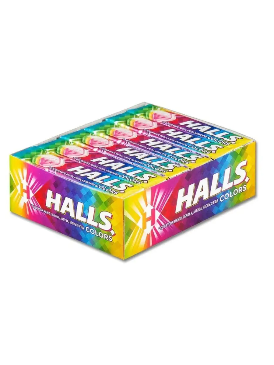 HALLS Карамель леденцовая, Colors, Ассорти, Шоубокс, 25г*12 шт