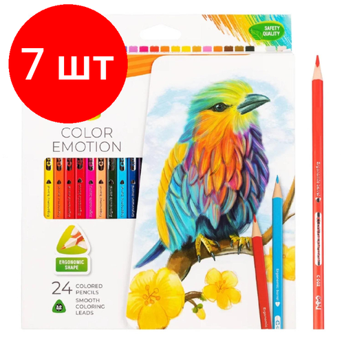 Комплект 7 наб, Карандаши цветные Deli Color Emotion EC00220 трехгран. липа 24цв/наб