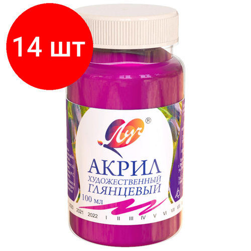 Комплект 14 штук, Краски акриловые Луч художественная 100мл Сиреневая, 30С 1850-08