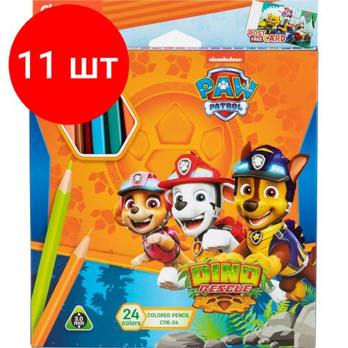 Комплект 11 наб, Карандаши цветные Deli Paw Patrol трехгран, заточен,24цв/наб, картон EC116-24