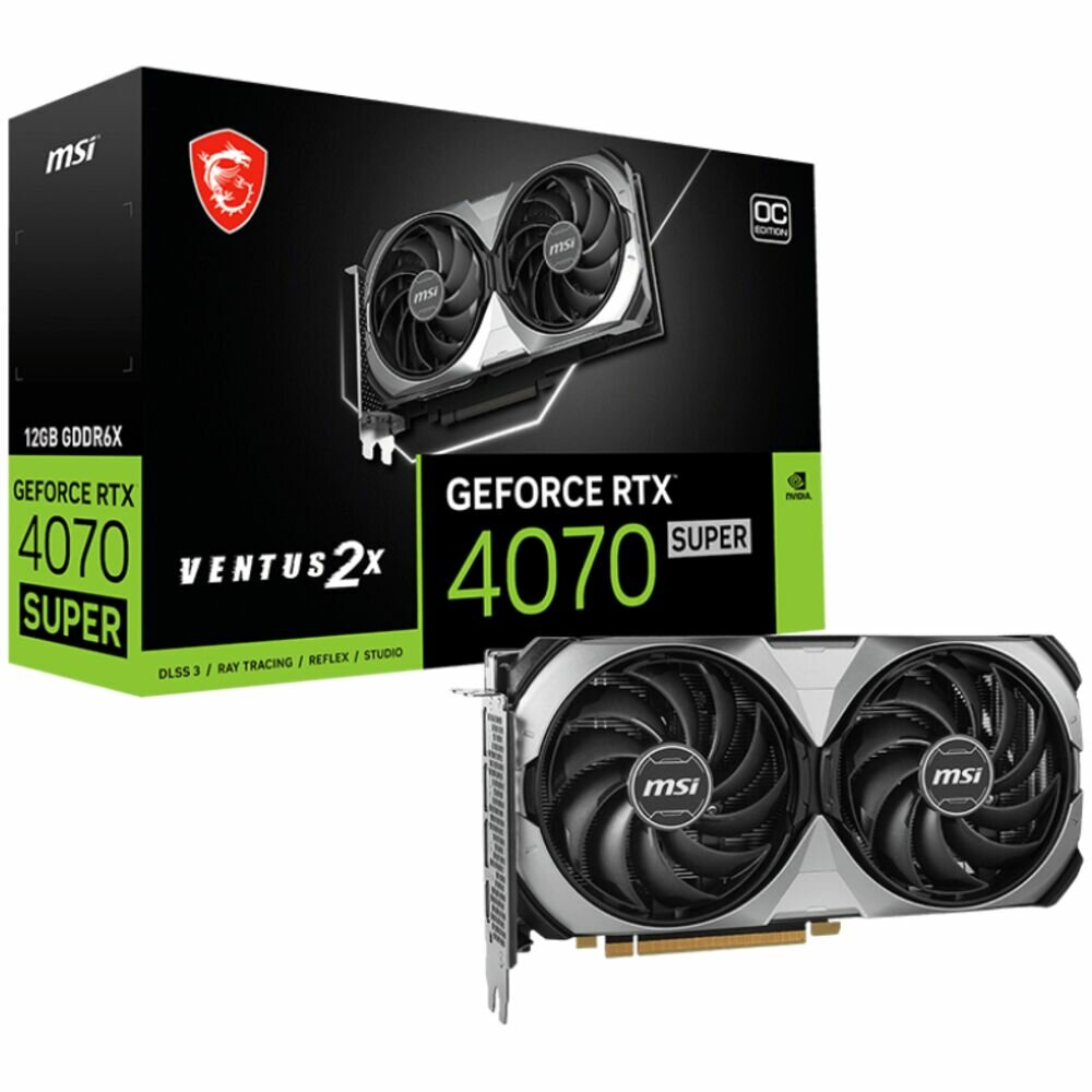 Видеокарта MSI GeForce RTX 4070 Super 12288Mb, Ventus 2X OC 12G (RTX 4070 Super 12G Ventus 2X OC) 1xHDMI, 3xDP, Ret