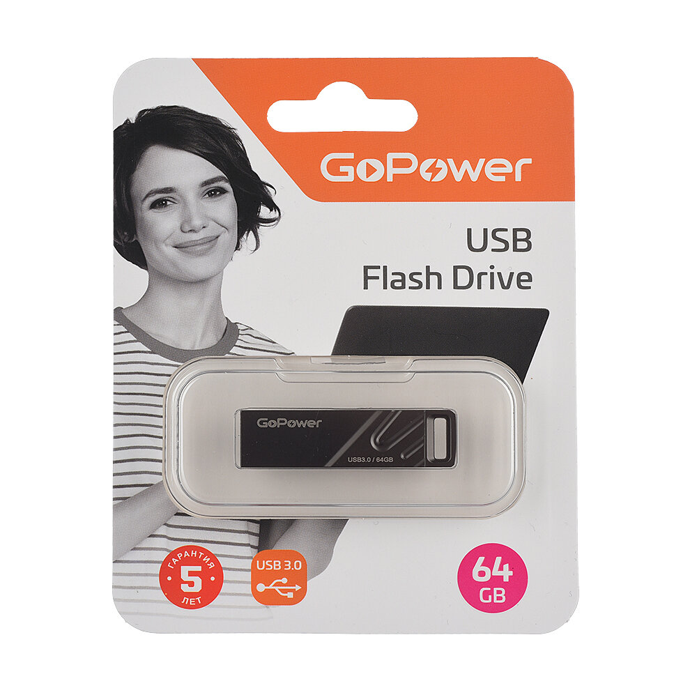 00-00025967 Titan Флеш-накопитель 64GB USB3.0, металл, черный графит, GoPower