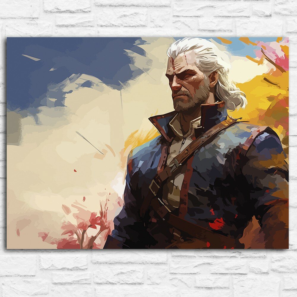 Картина по номерам на холсте игра Witcher 3 (Ведьмак, Геральт, PS, PC, SWITCH, XBOX) - 13733 Г 30x40
